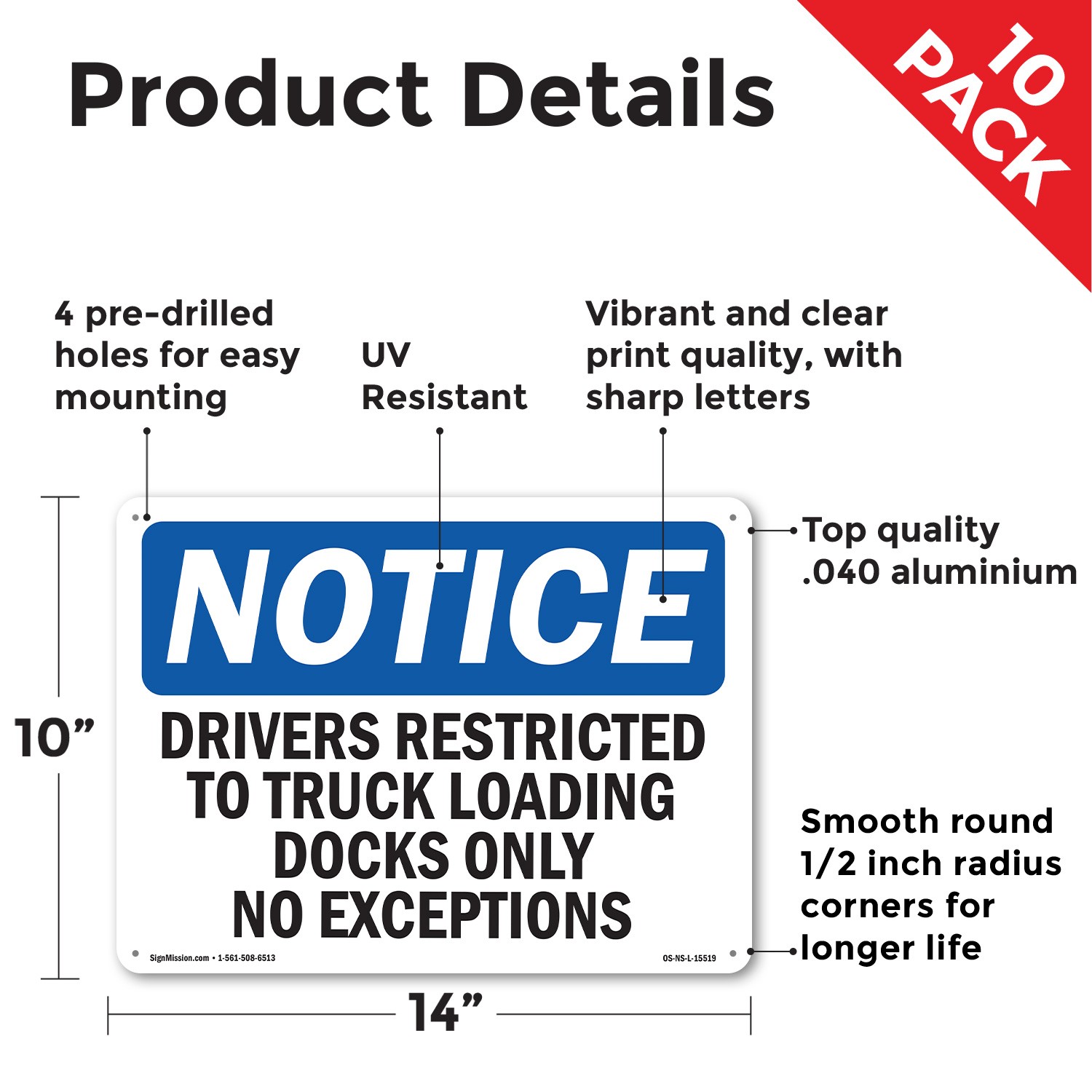 Drivers Restricted To Truck Loading Dock OSHA Notice Sign, Decal 5 or 10 Pack