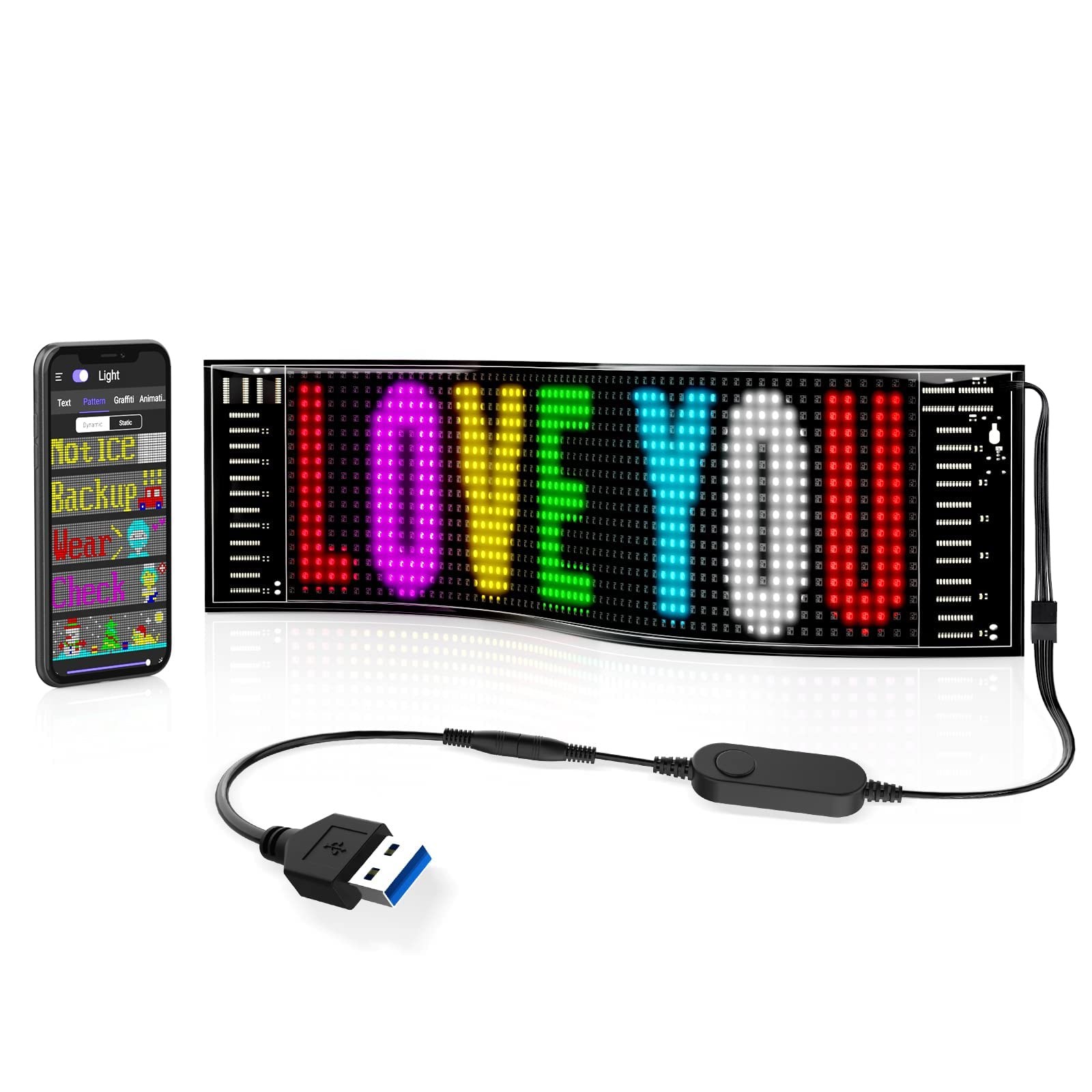 Scrolling Bright Advertising LED Sign Flexible USB 5V Car Bluetooth App