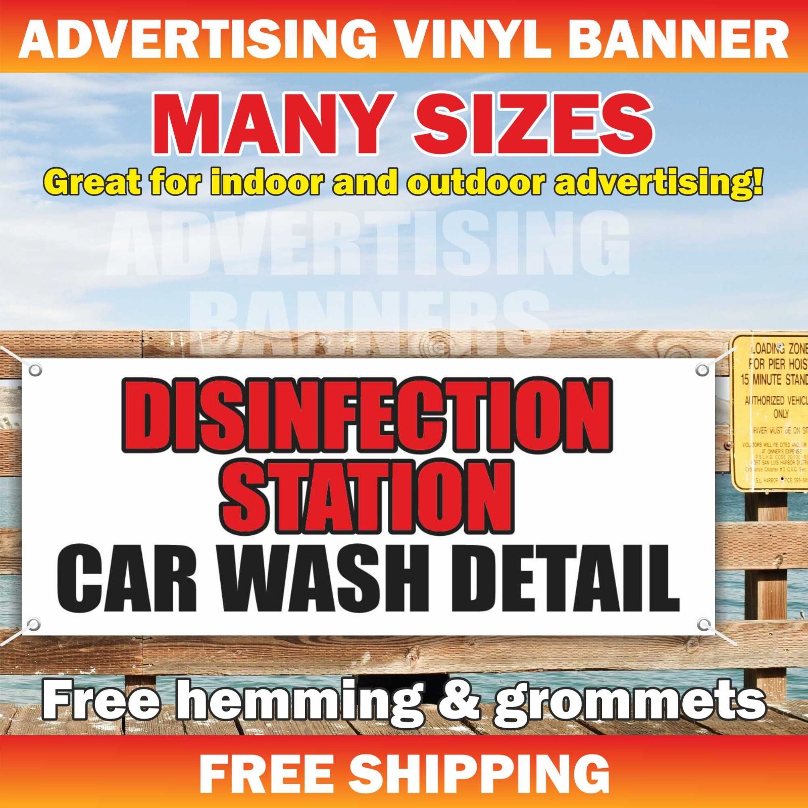 DISINFECTION STATION Advertising Banner Vinyl Sign Auto Car Wash Detail Cleaning