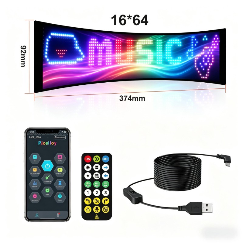 16*64 LED Sign Message Board Programmable byMobile APP USB Supply Remote Control