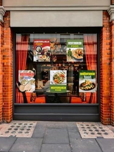 Mediterranean Food | Retail Window Display Sign | 18″W x 24″H | 5 Pack