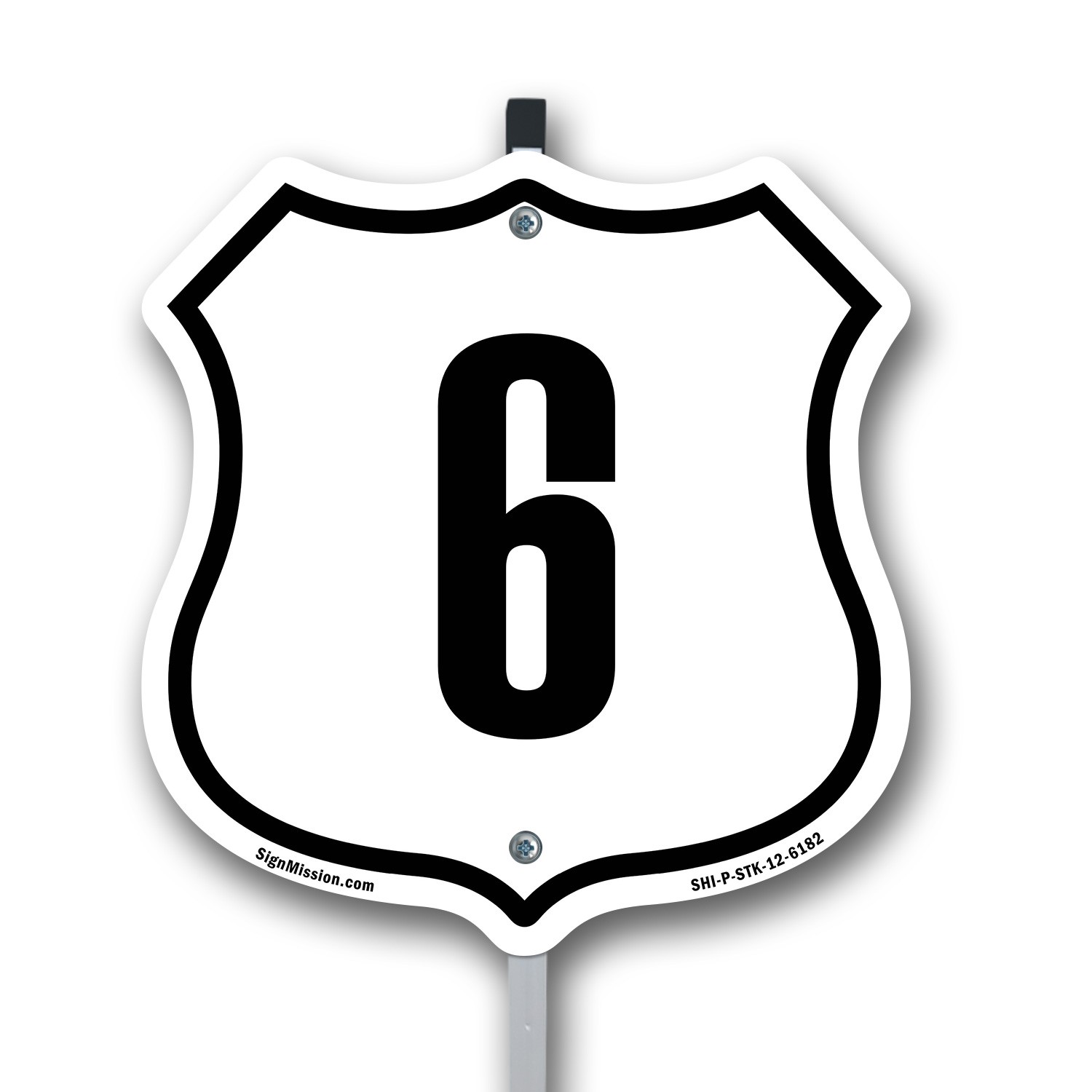 Number 6 Shield Shaped Sign With Stake Weather Resistant
