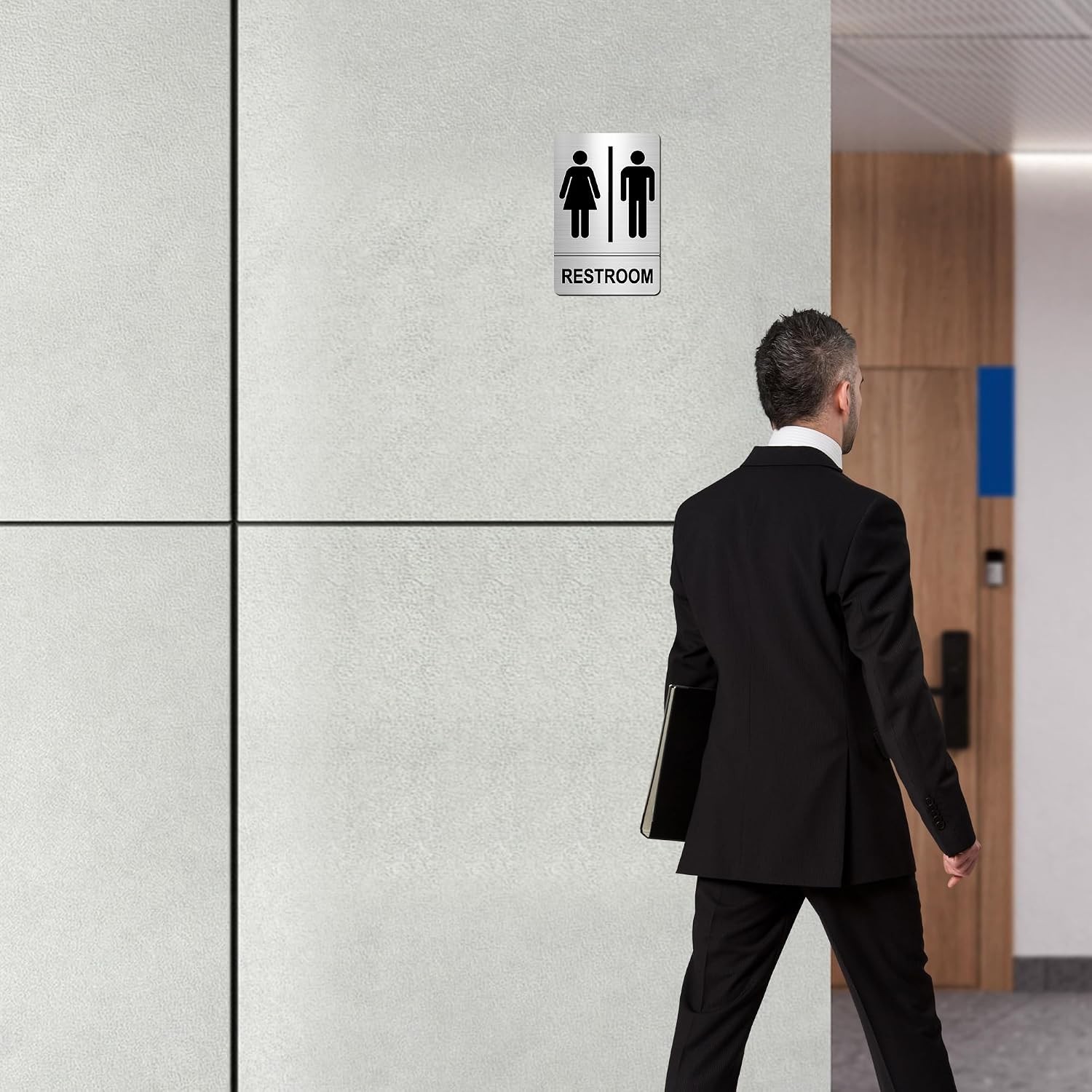 Easy Install Brushed Nickel Bathroom Signs
