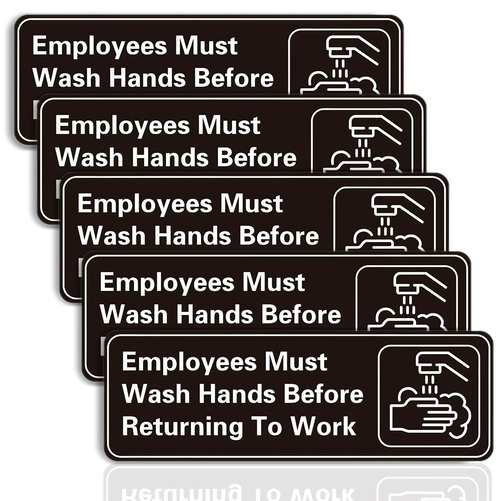 5 Pack Employees Must Wash Hands Sign 9×3 Inch Waterproof Self Adhesive