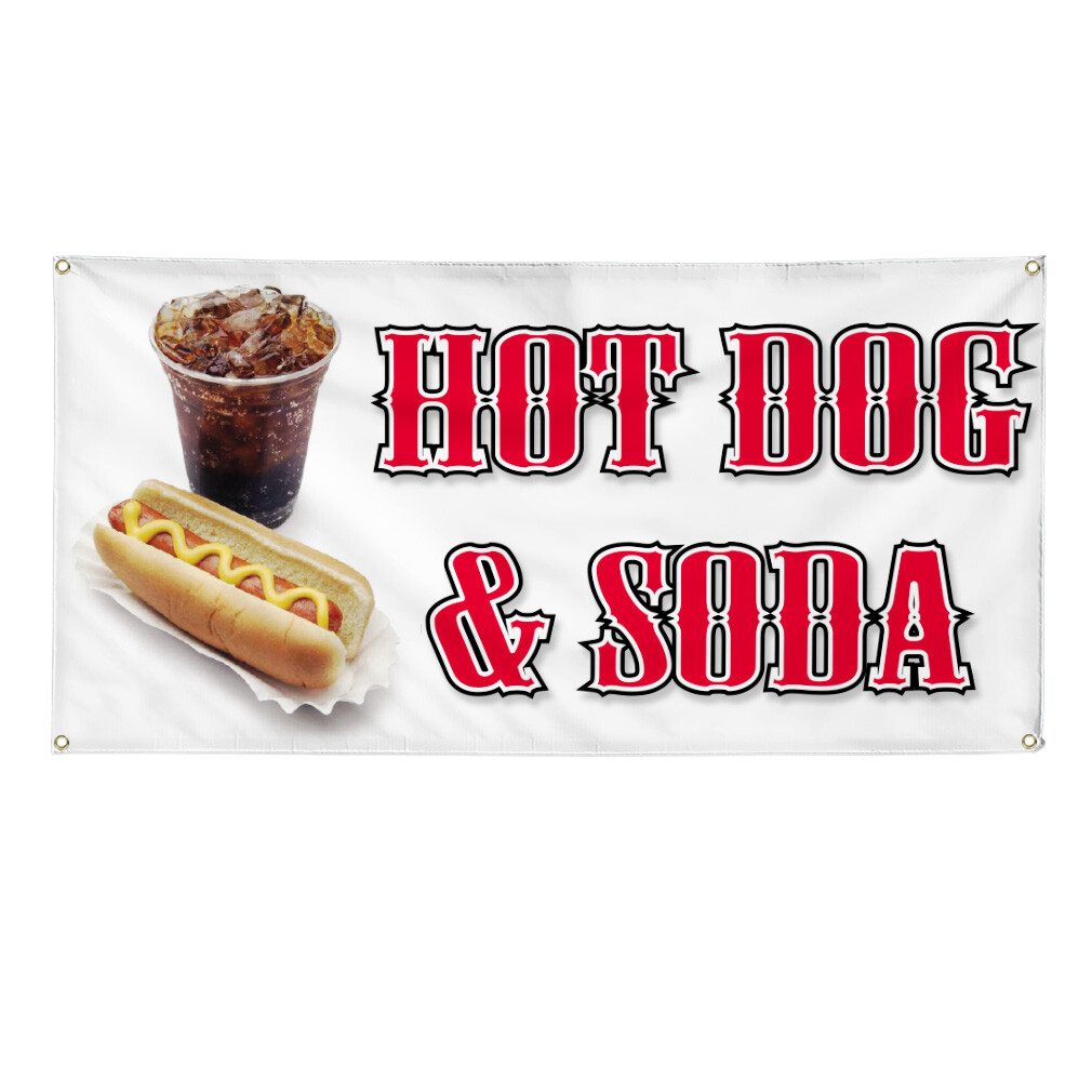 Vinyl Banner Multiple Sizes Hot Dog & Soda Restaurant Cafe Bar B Outdoor
