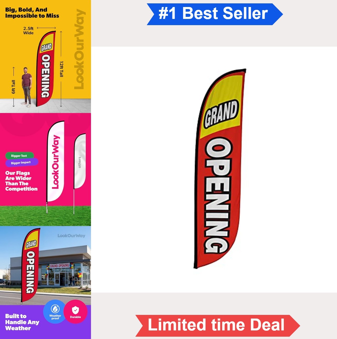 12ft Feather Flag Banner Grand Opening Red UV Resistant Advertising Sign Durable