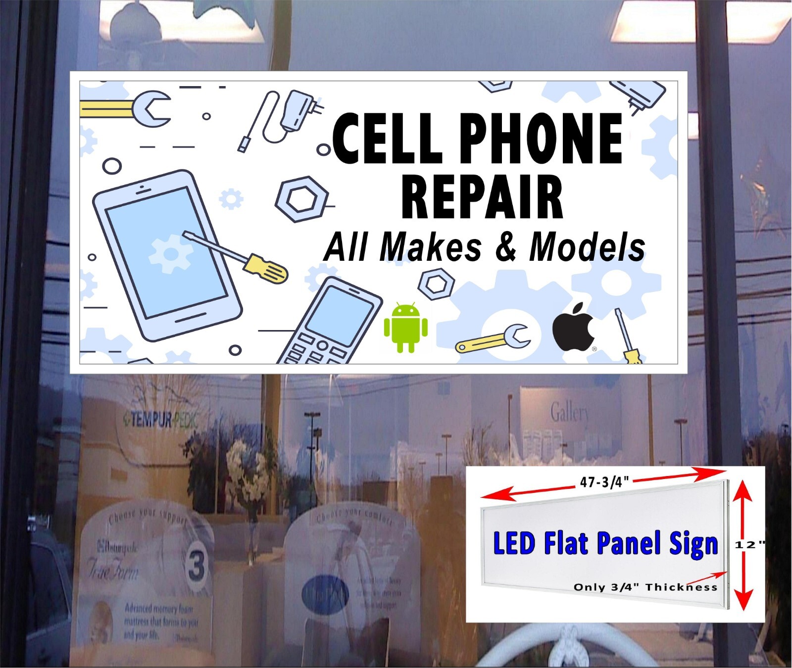 Cell phone Repair All Makes & Model LED light box window sign 48″x24″