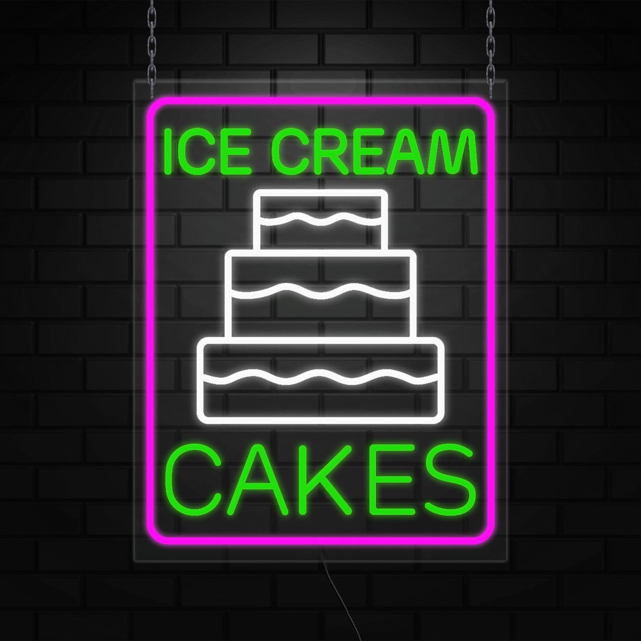 Ice Cream Cakes Sign for Business Displays | LED Flex Neon | 24″W x 31″H x 1″D