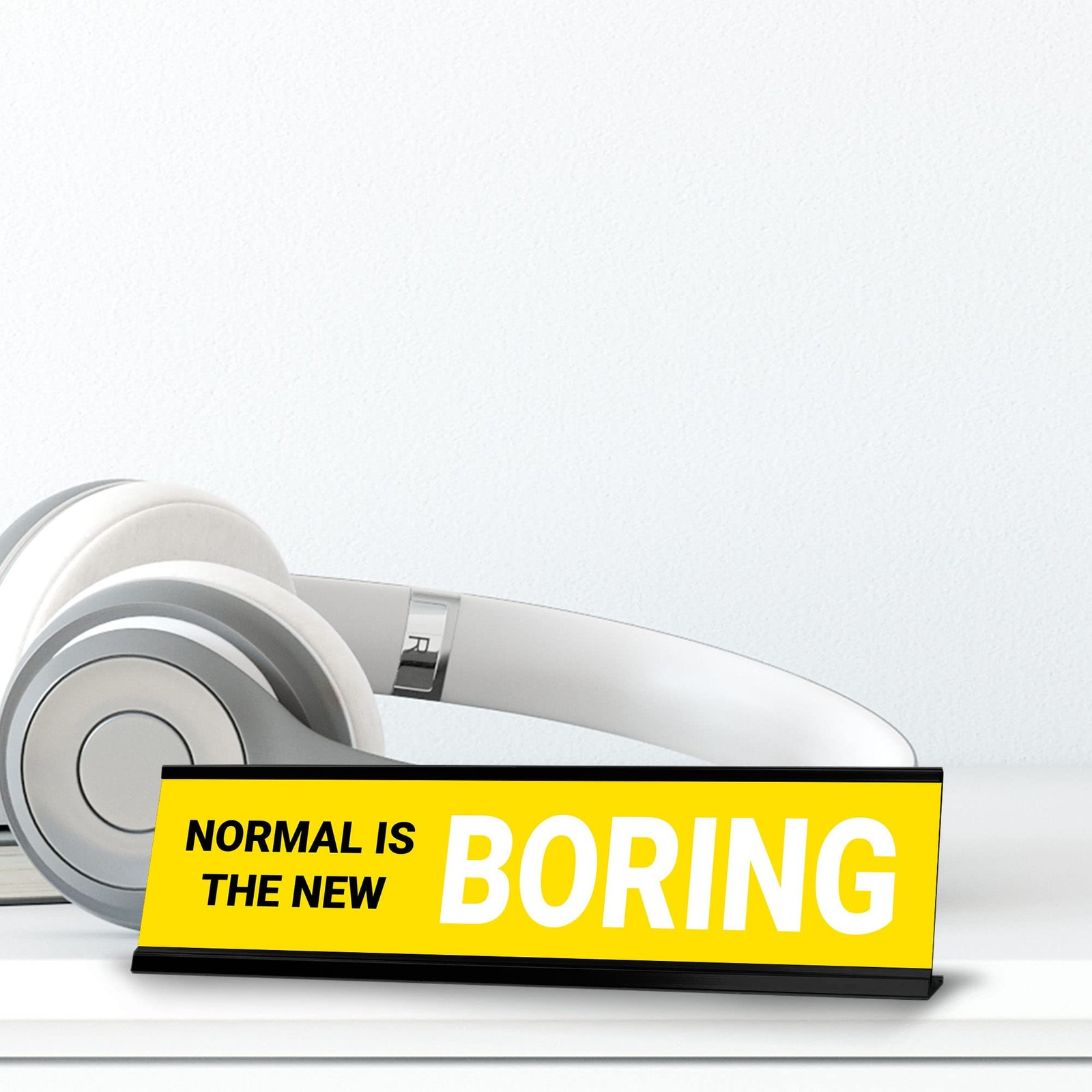Normal is The New Boring, Black Frame, Desk Sign (2×8″)