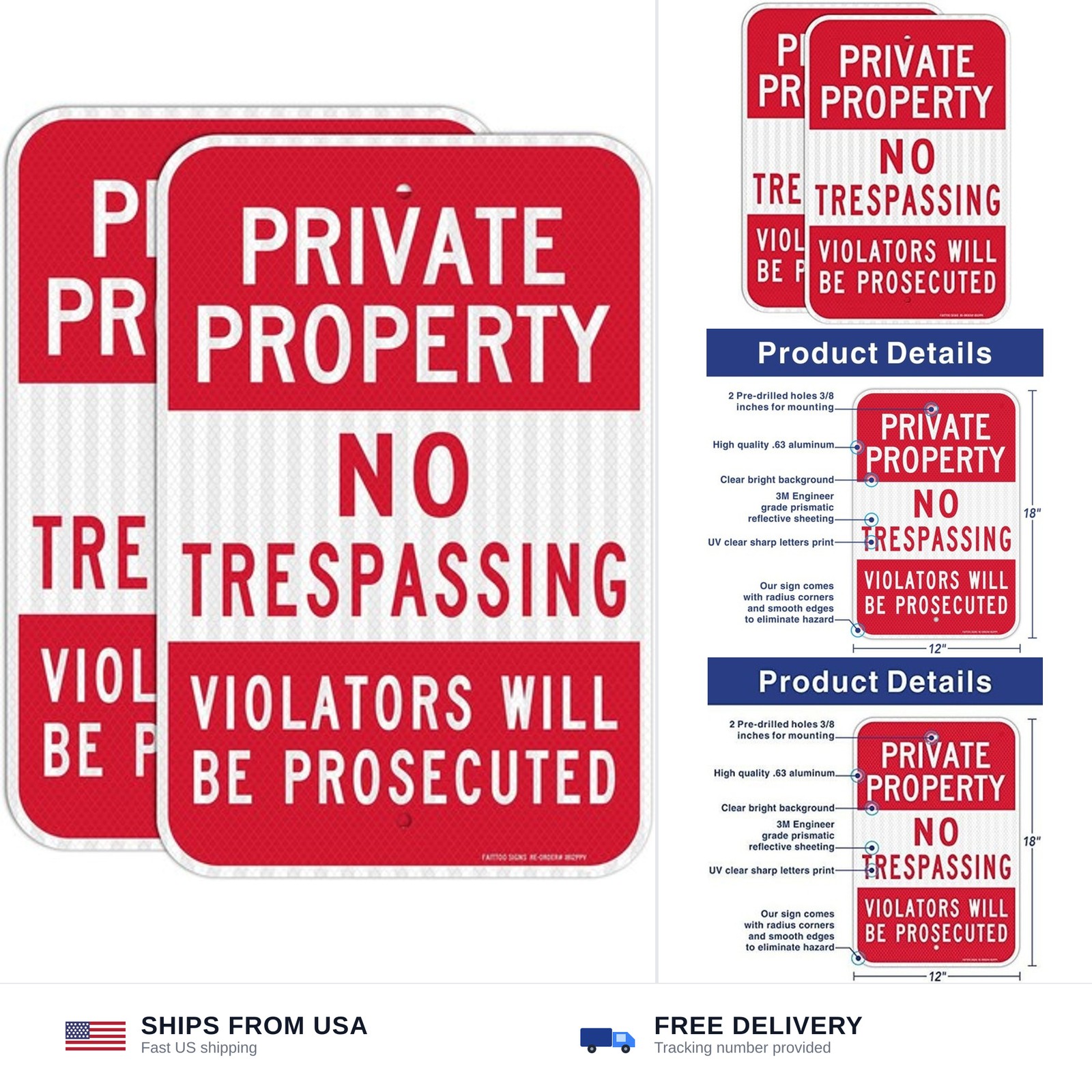 (2 Pack) Private Property No Trespassing Sign, Violators Will Be Prosecuted, …