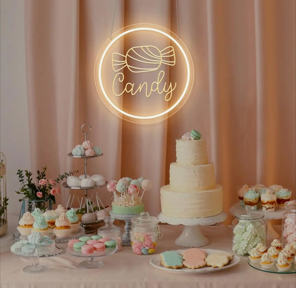 Vibrant Candy LED Neon Sign – 30CM x 30CM Dimmable Wall Decor for Candy Shops