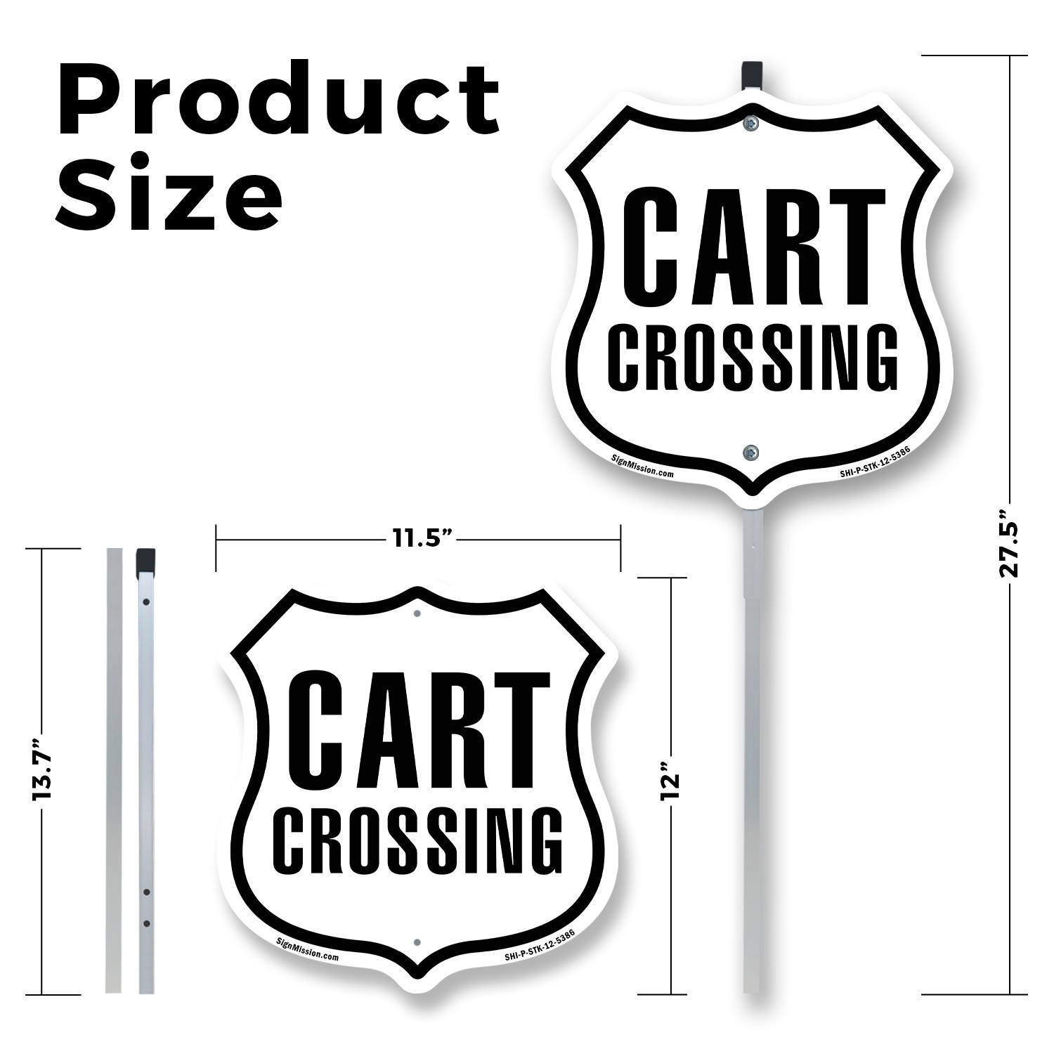 Cart Crossing Shield Shaped Sign With Stake Weather Resistant Crafted in the USA
