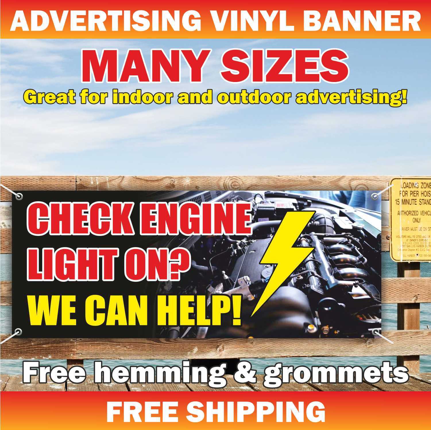 CHECK ENGINE LIGHT ON Advertising Banner Vinyl Sign service repair garage fix
