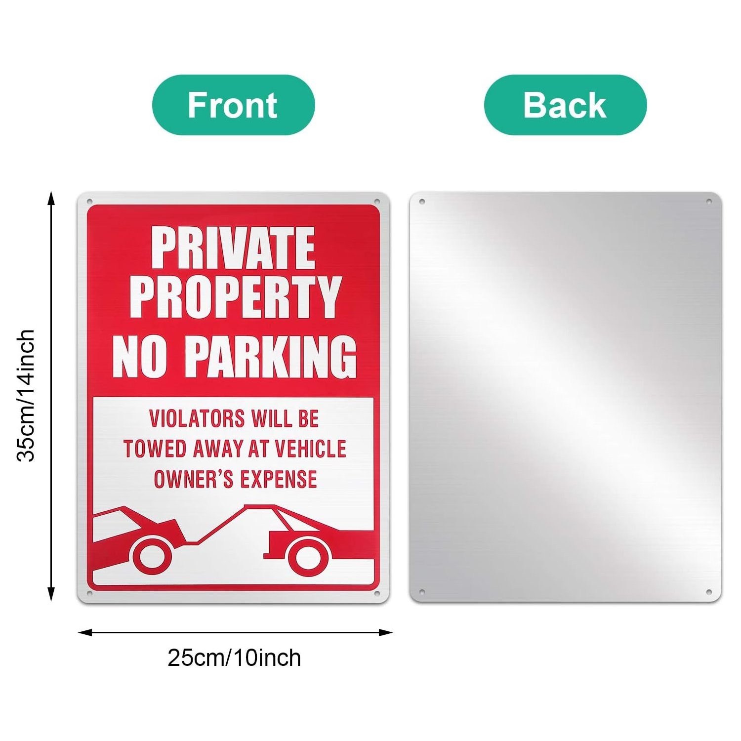 14×10 Inches Reflective Private Property Sign 3 Pack No Parking Violators Towed