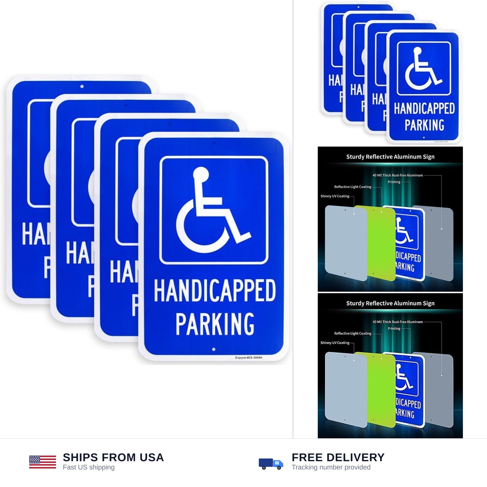 4 Pack Large Handicap Parking Sign, Handicapped Sign, 18″ x 12″ .040 Rust Fre…