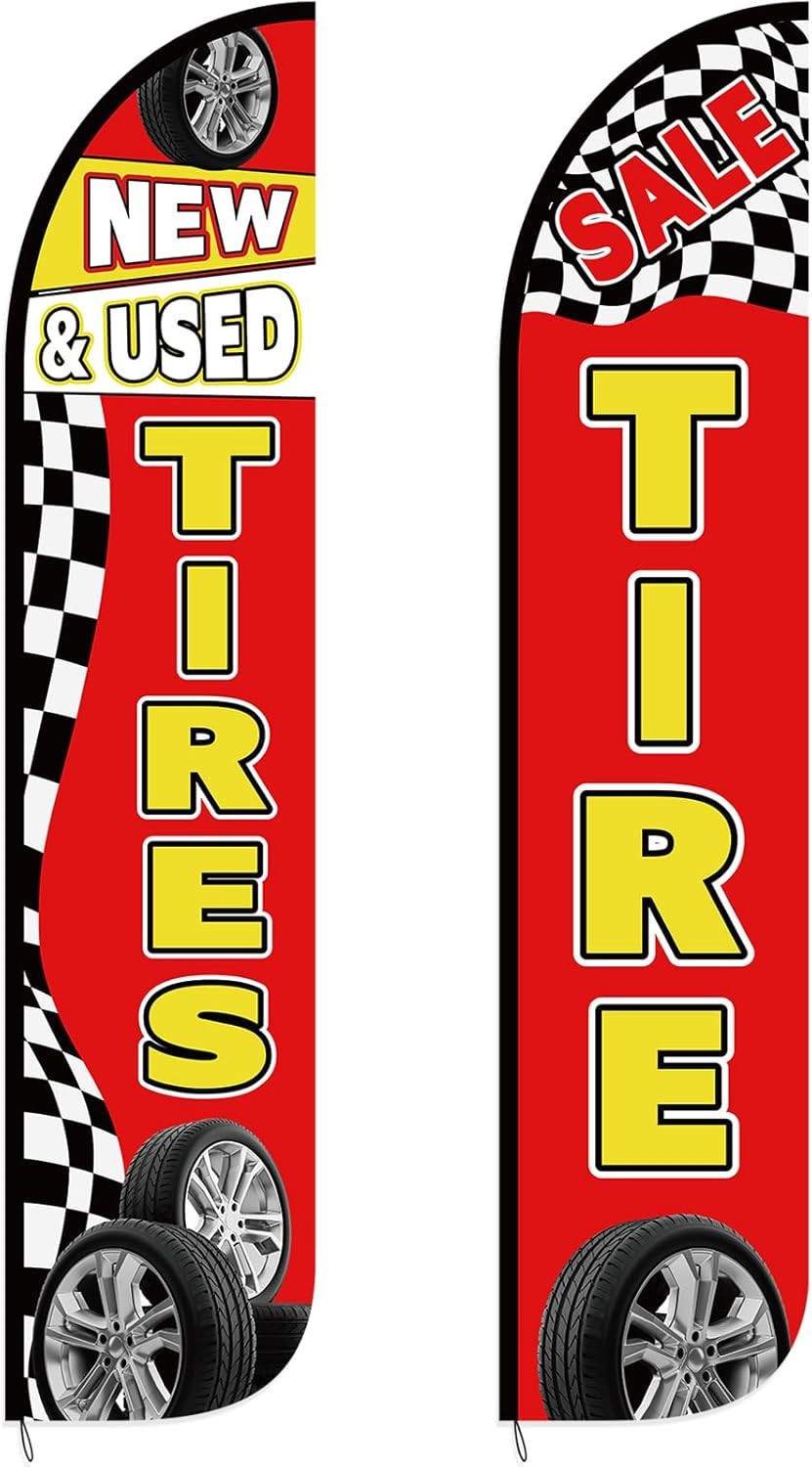 2 Pack 12 Feet Tire Sale King Flags New and Use Tires Shop Feather Flags for Bus