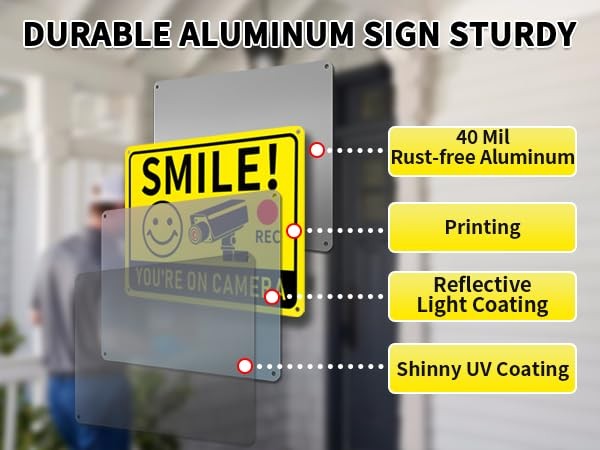 2 Pack Smile You’re on Camera Signs – Video Surveillance Signs Outdoor, 10″x7…