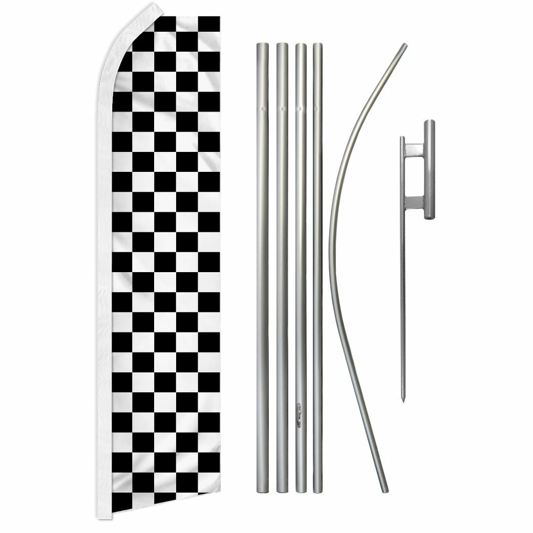 “BLACK & WHITE CHECKER” Advertising Super Flag & Pole Kit check checkered