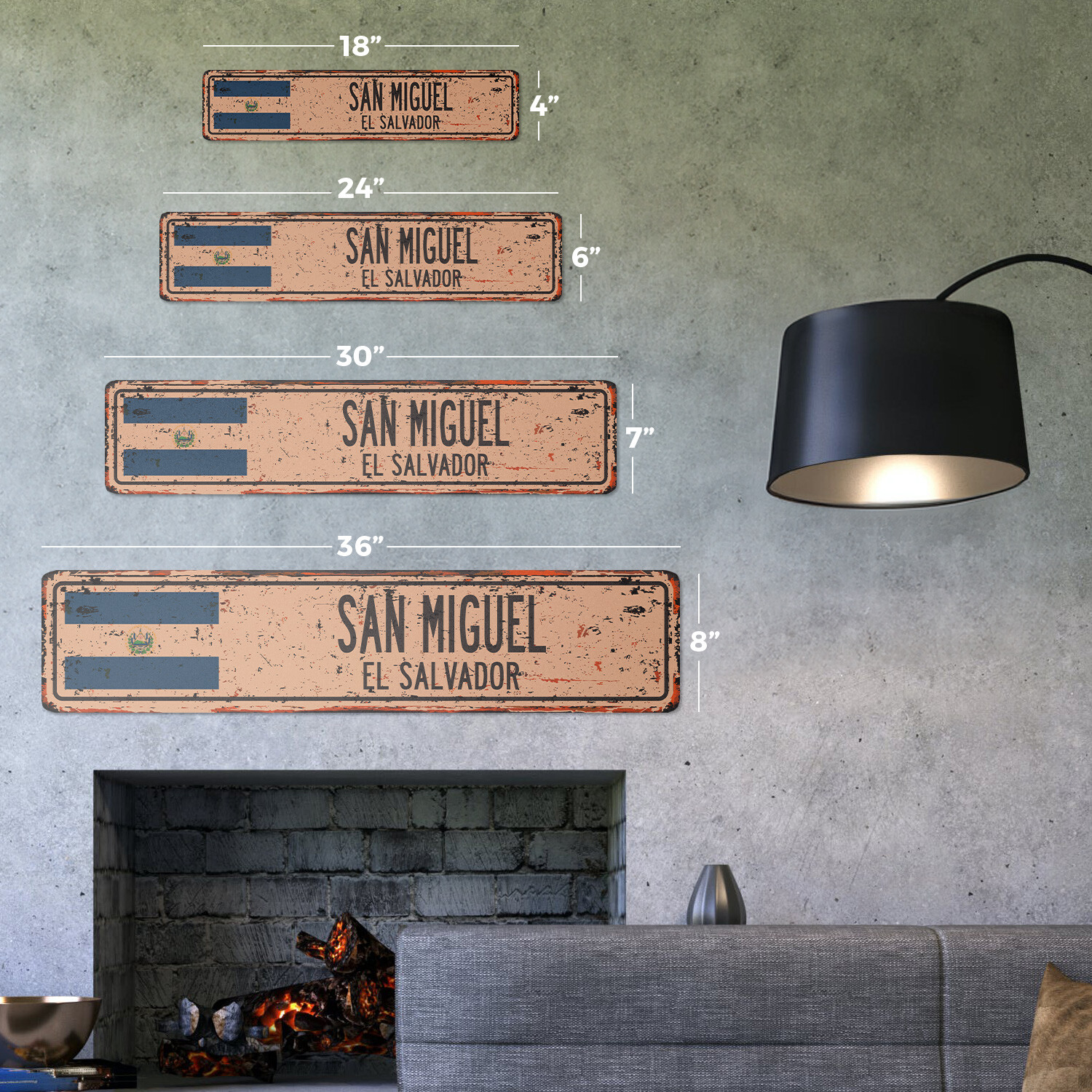 SAN MIGUEL EL SALVADOR Vintage Street Sign Salvadoran flag city country rustic
