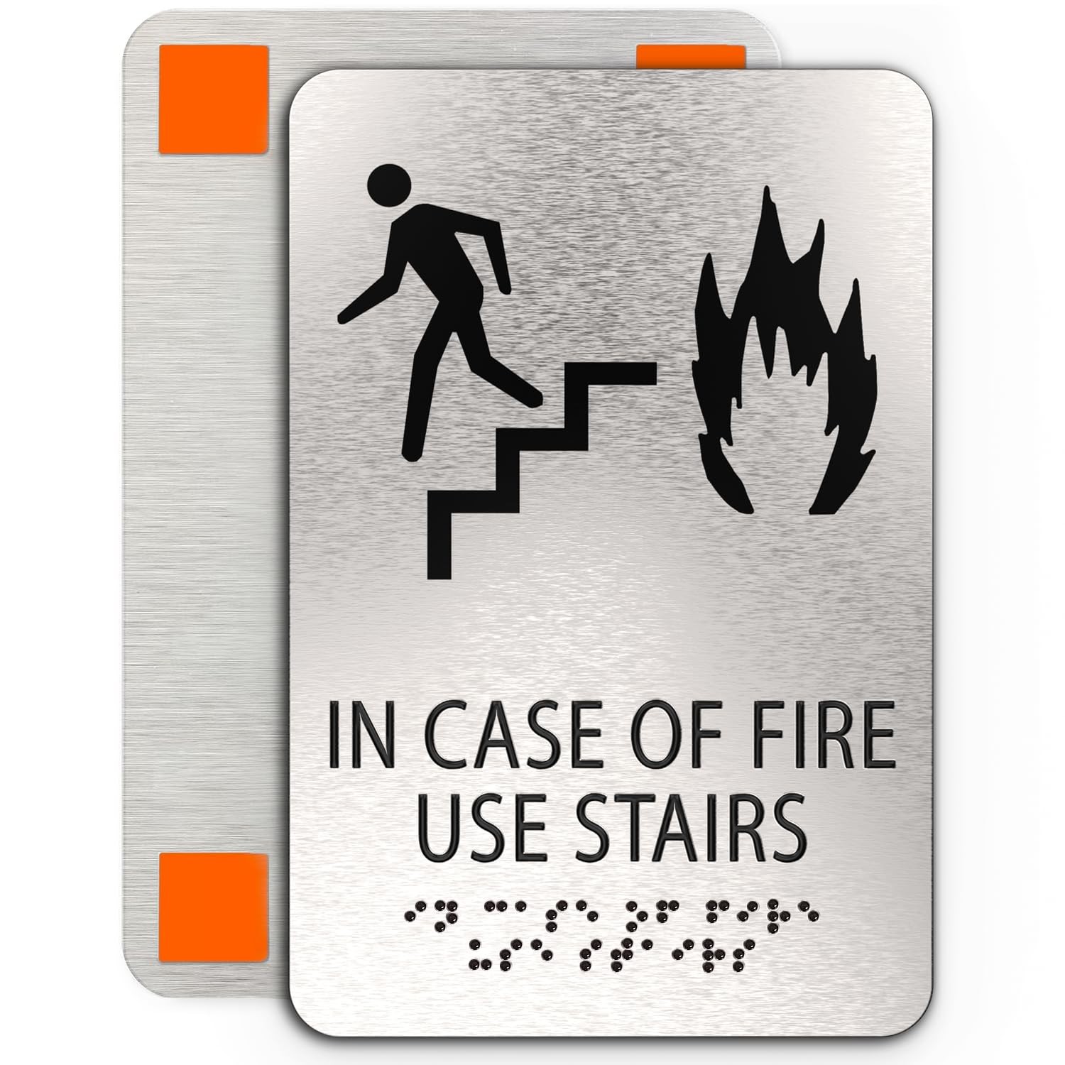 IN CASE OF FIRE Use Stairs Sign ADA Compliant Brushed Silver 6×9 Inch
