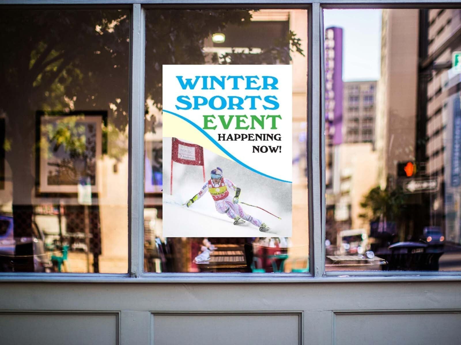 Winter Sports Event Sporting Goods | Retail Window Display Sign | 18″W x 24″H