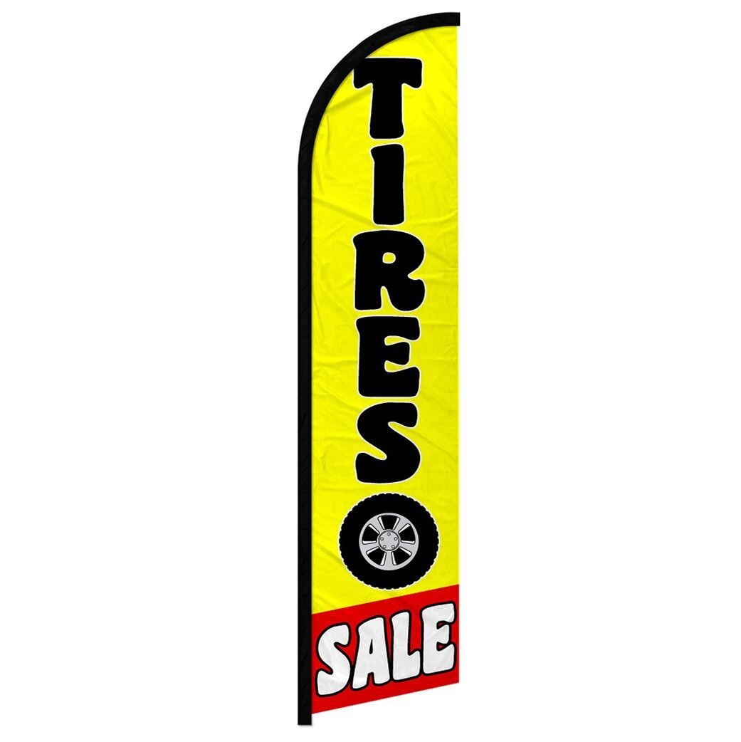 Tires Sale (RD/YW) Windless Full Sleeve Advertising Tires Auto Banner Flag