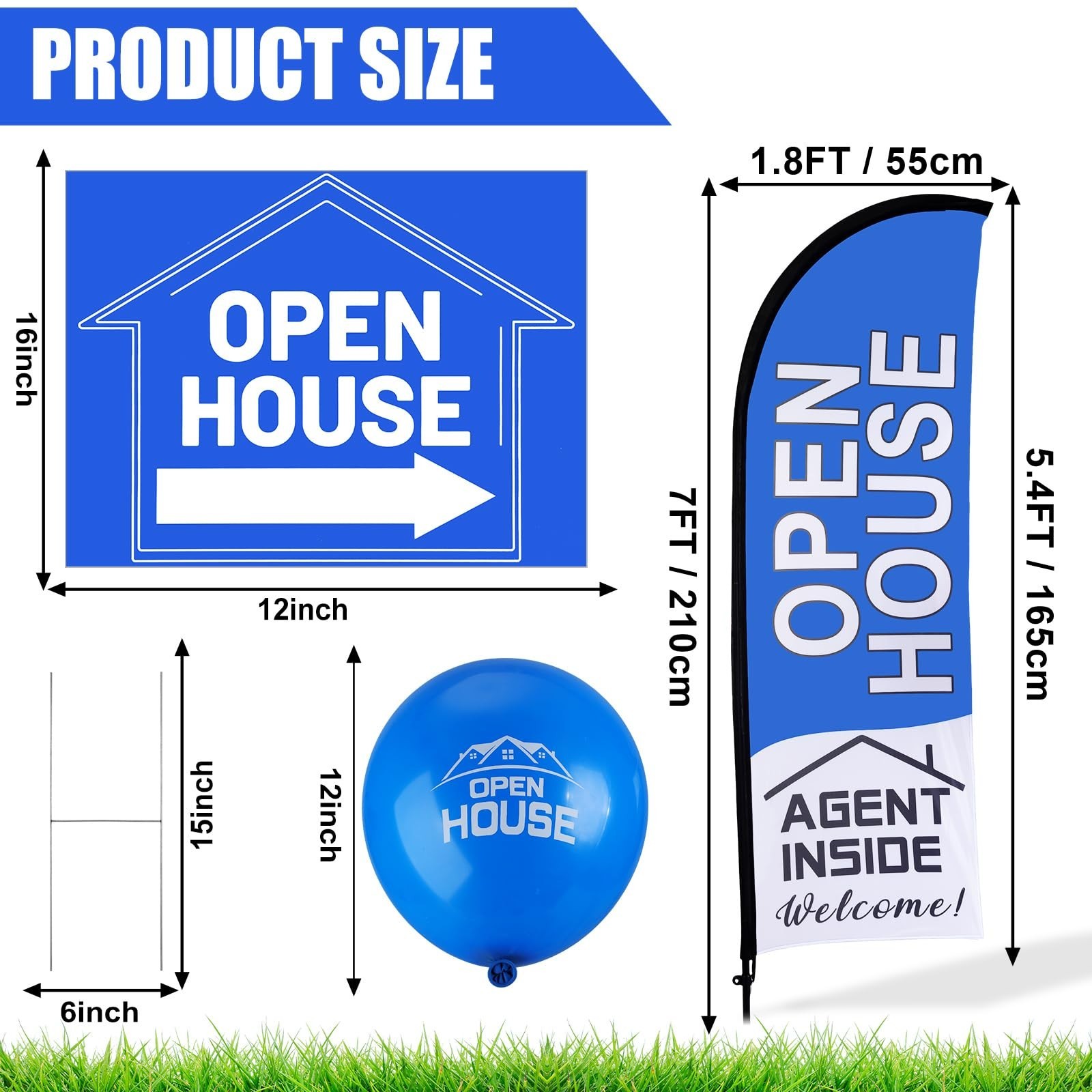 Open House Signs Set – 36 Pcs, Yard Flag Kit, Directional Arrows & Balloons
