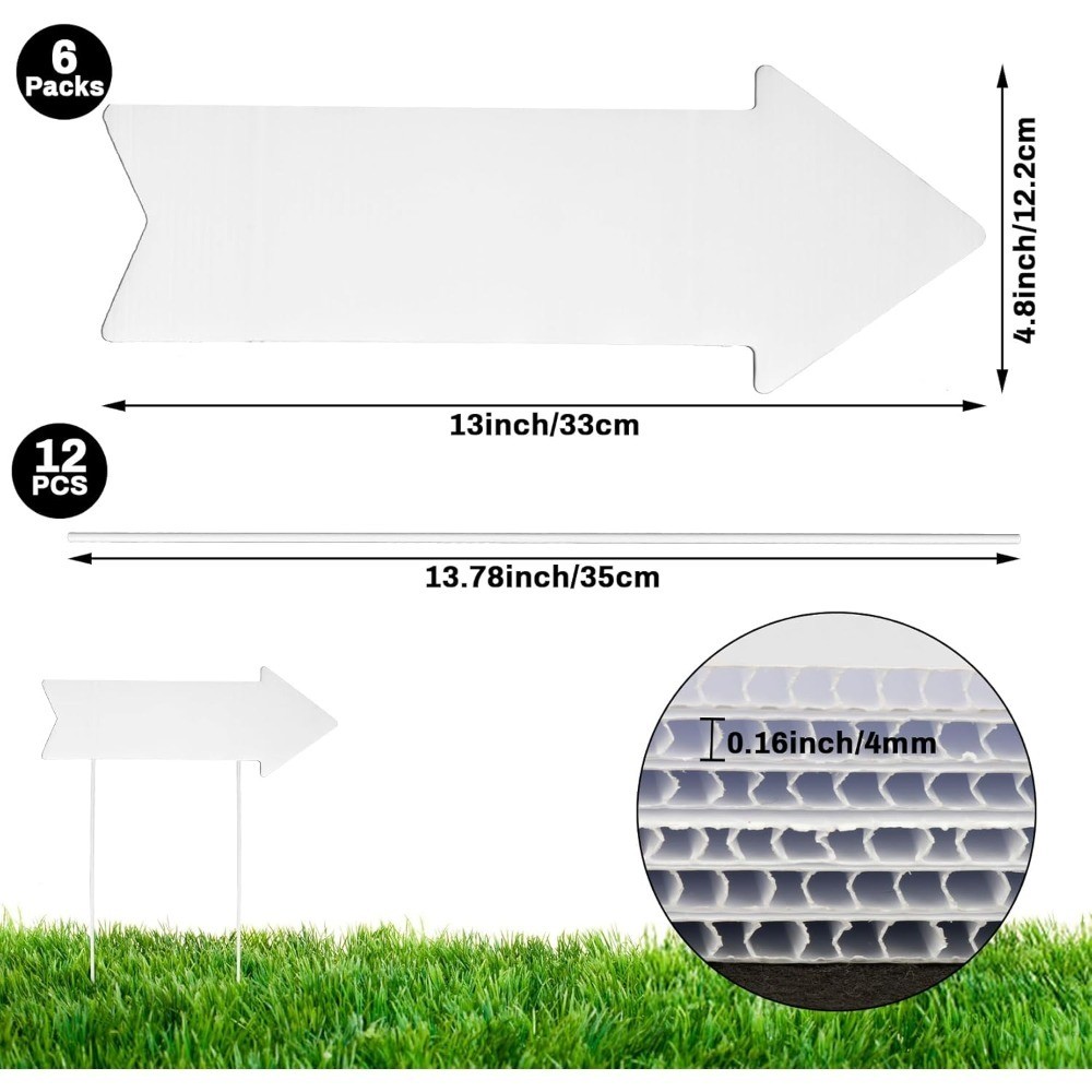 Double-Sided Corrugated Plastic Yard Signs with Stakes Pack of 6 Blank