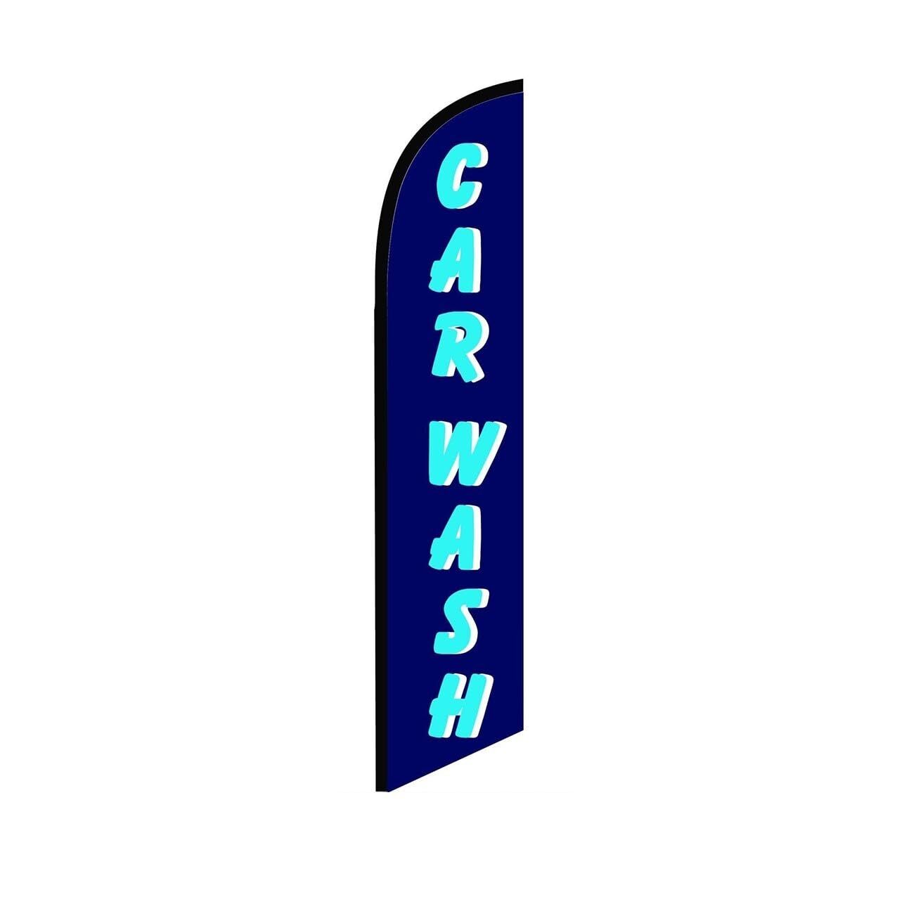 Car Wash Blue Swooper Flutter Feather Flag | 3ft W x 11.5ft Tall