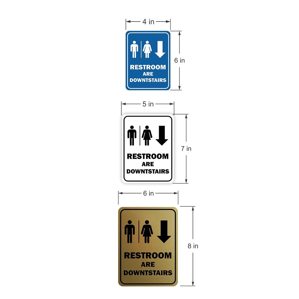 Large Portrait Round Restrooms Are Downstairs Sign Black Bathroom Door Marker