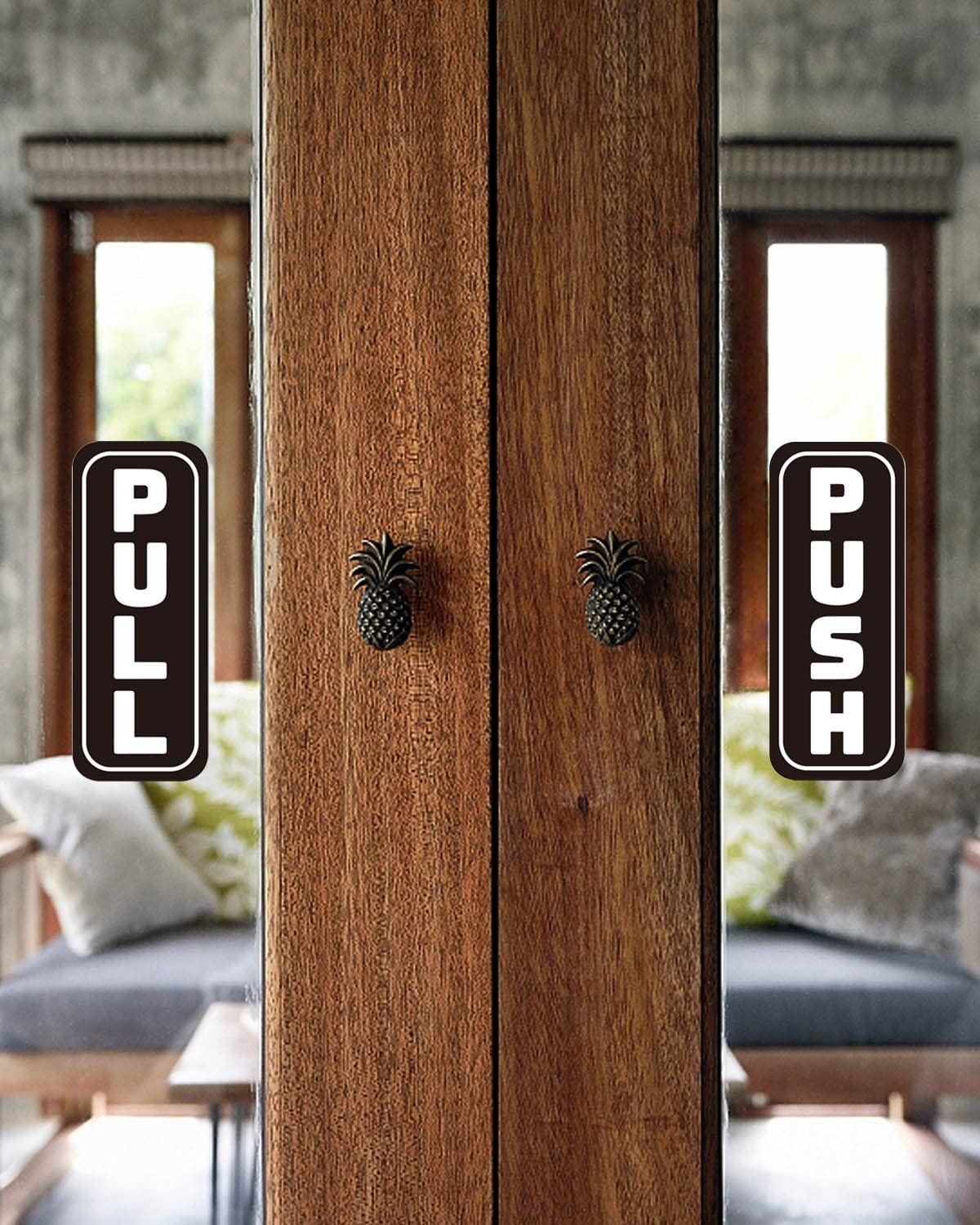 2 Set 4pcs Push Pull Door Sign Stickers, Black