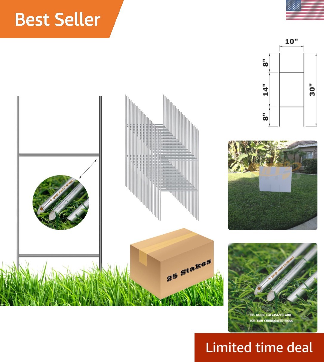 30×10 Inch Heavy Duty Wire Stakes – Ideal for Political & Garage Sale Signs