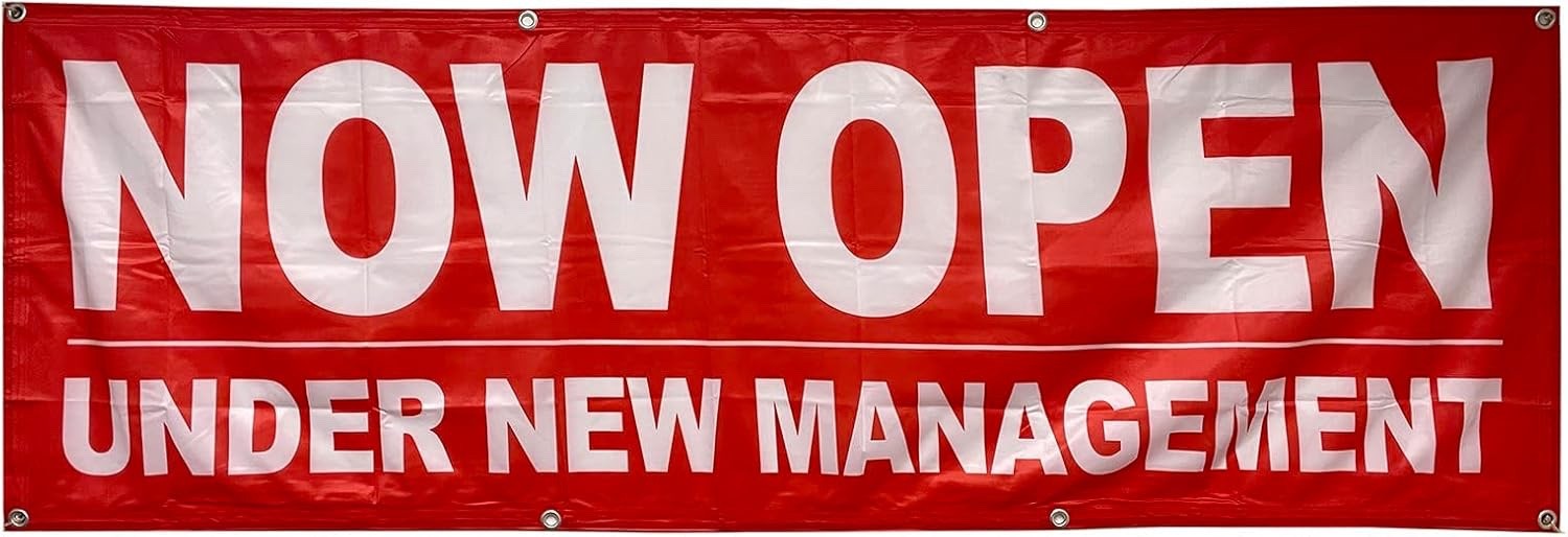2×6 Ft NOW OPEN UNDER NEW MANAGEMENT Banner Polyester Fabric Sign rb