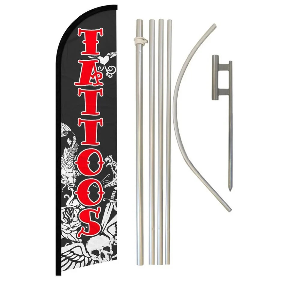 Tattoos Windless Advertising Banner Flag & Pole Kit