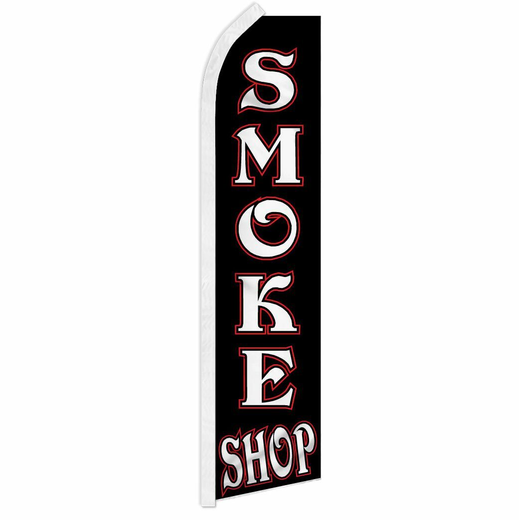 “SMOKE SHOP” advertising super flag swooper banner business sign cbd e-cig blk