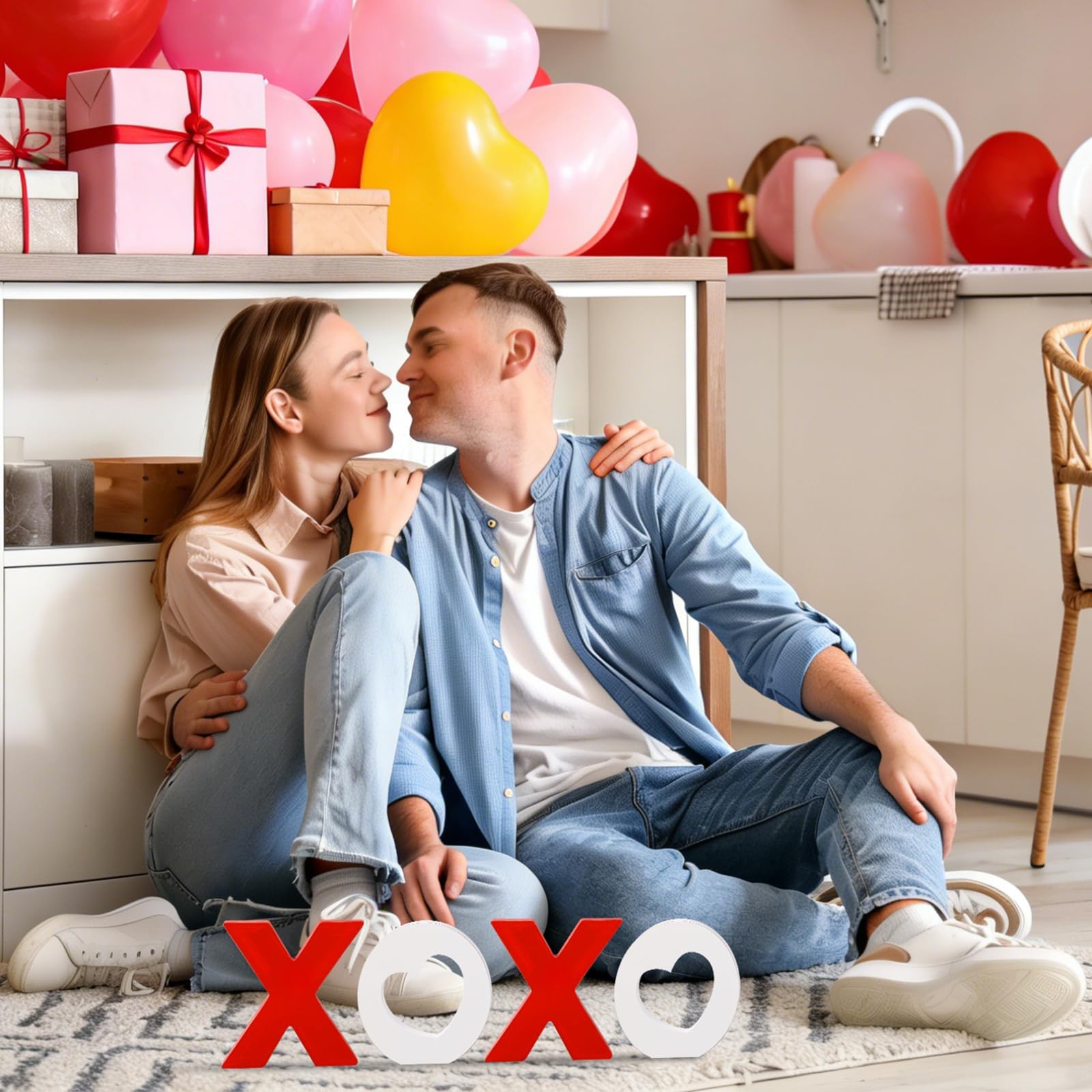 4 PCS Valentines Day Wooden XOXO Tabletop Tiered Tray Decoration Home