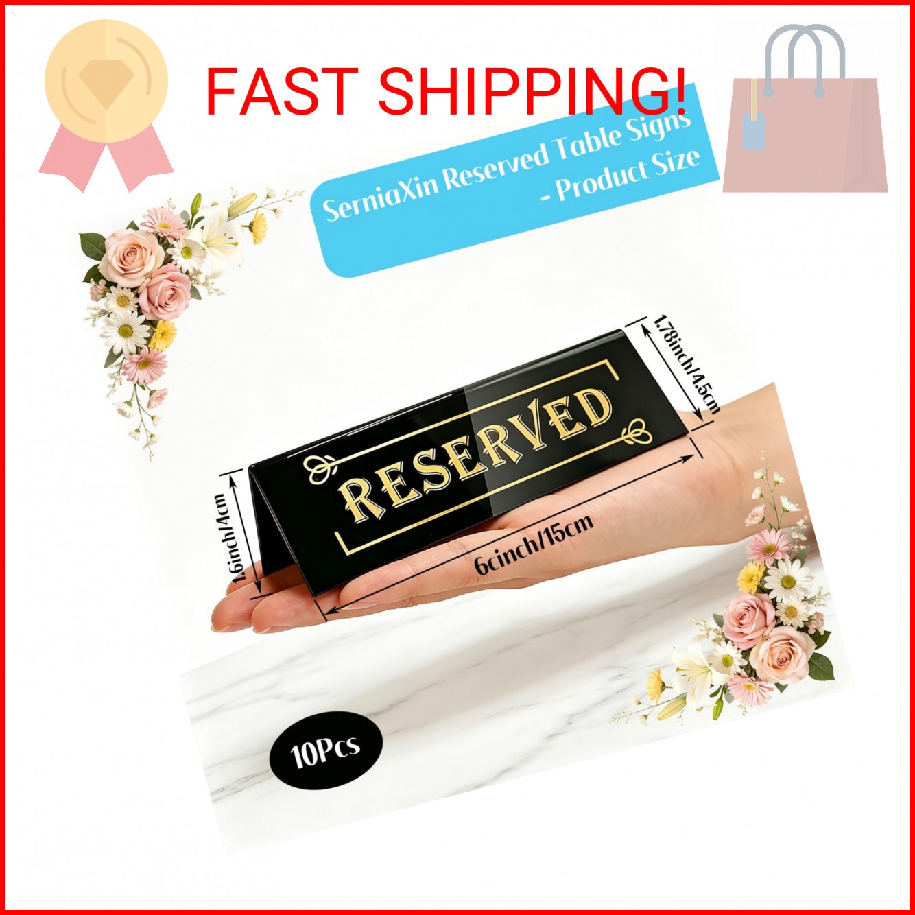 SerniaXin 10PCS Acrylic Reserved Table Signs – 6x2x1.6 in Table Tent – Double-Si