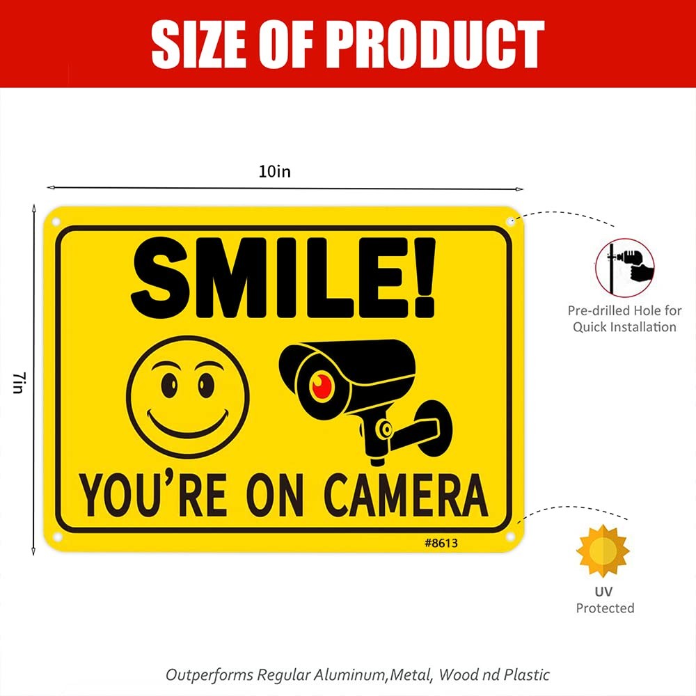 Smile Your on Camera Signs Video Surveillance Signs Aluminum 7×10 inch Outdoo…