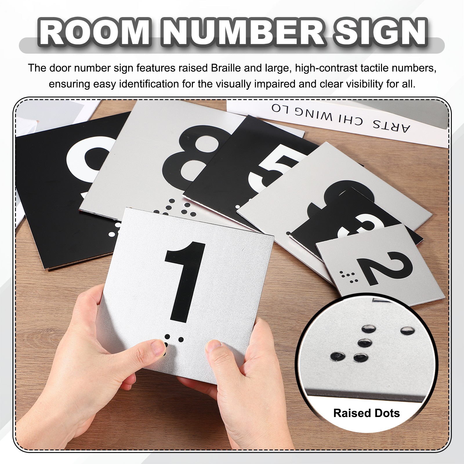 Exam Room Number Sign, 6″ x 6″ Number 1 Sign with Braille, Black on Silver