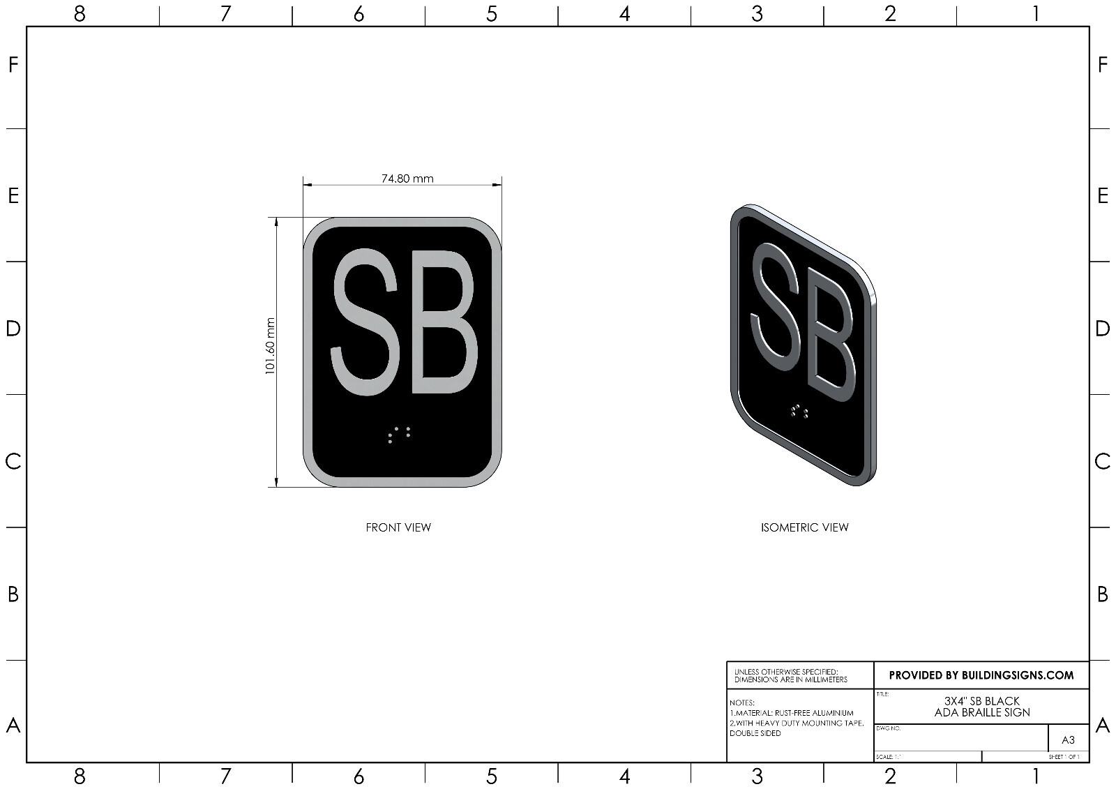 Elevator floor number SB sign – Elevator Jamb Plate SB (3×4, cast-REF24-1027