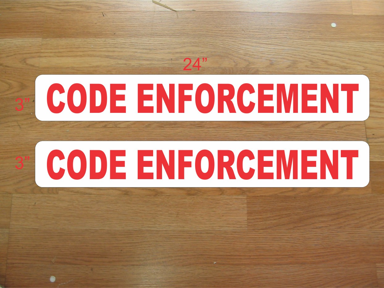 Red CODE ENFORCEMENT 3″x24″ Magnetic Vehicle Signs to fit Van Car Truck or SUV