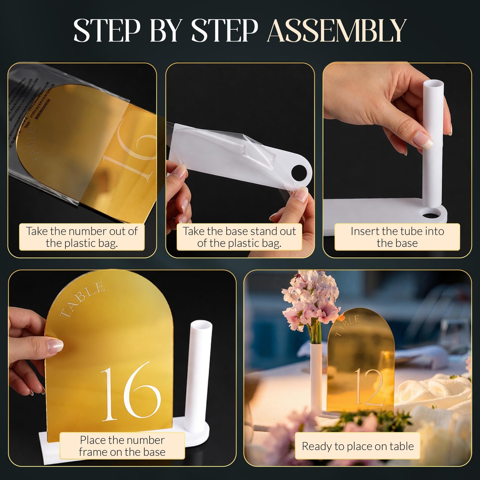 Table Numbers 120 Holders Wedding Gold Acrylic Sign Stands Boho 20 PCS