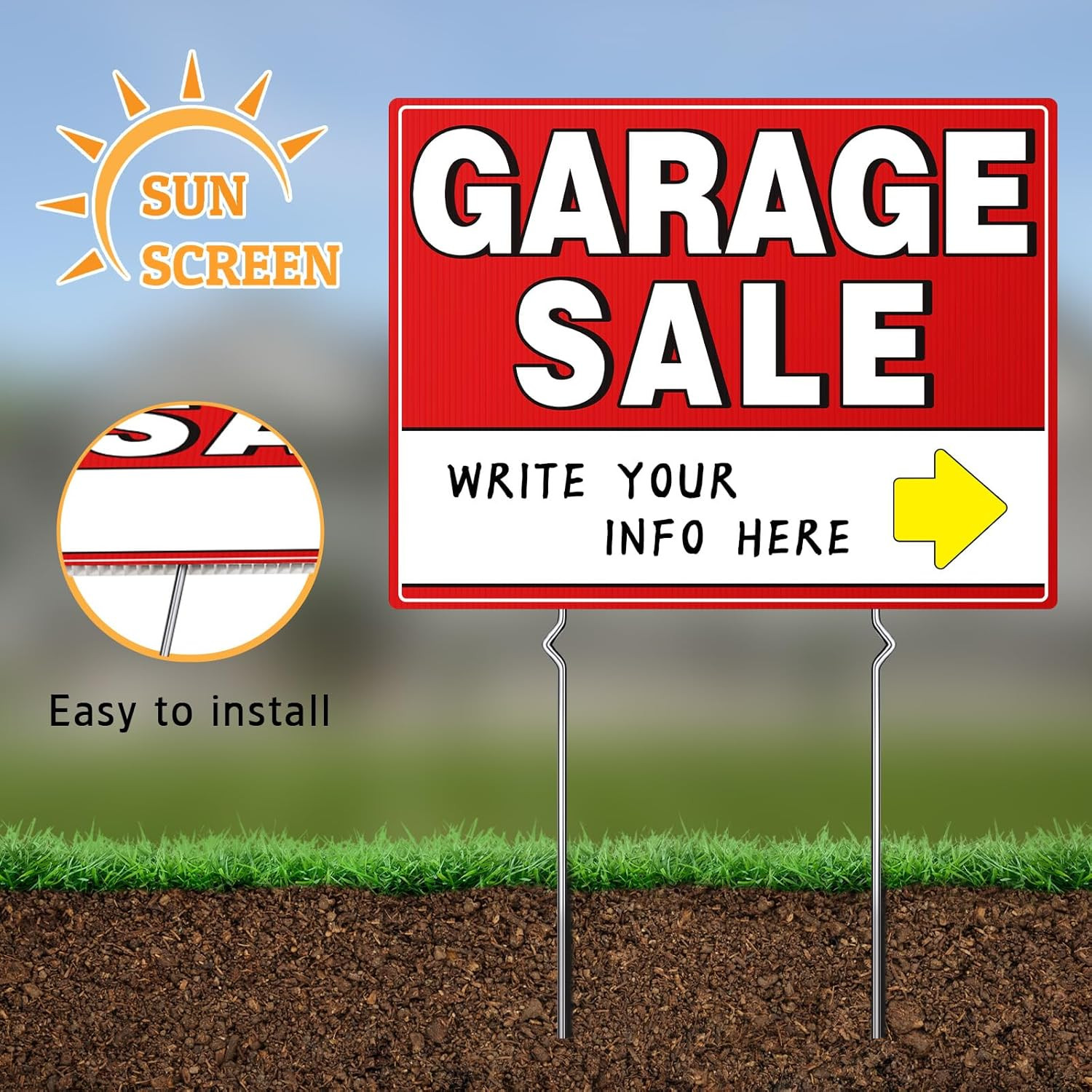 7 Pcs Garage Sale Sign With Metal Stakes, 17″ x 13″, Double-Sided With 20 Direct