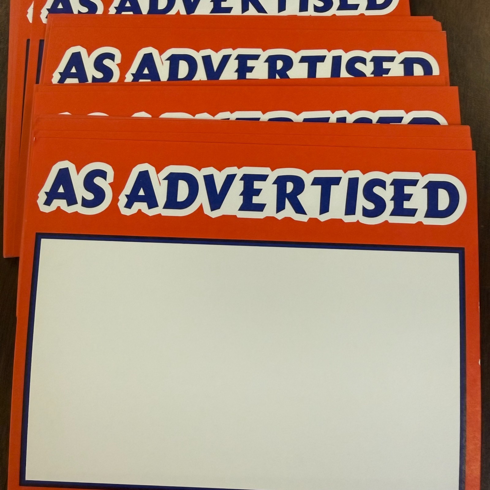 100 pieces As Advertised Price & Sale Retail Signs 5.5″x7″-Red/White/Blue