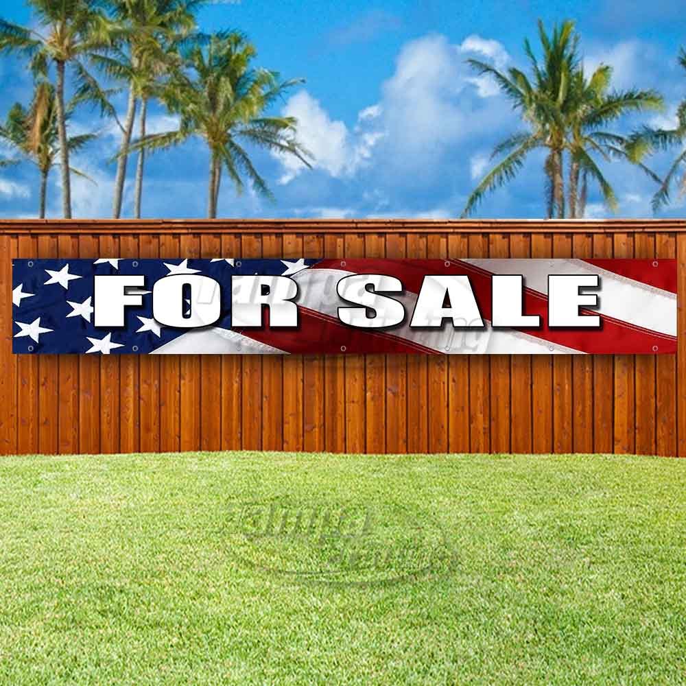 FOR SALE AMERICAN FLAG BACKGROUND Advertising Vinyl Banner Flag Sign LARGE SIZES
