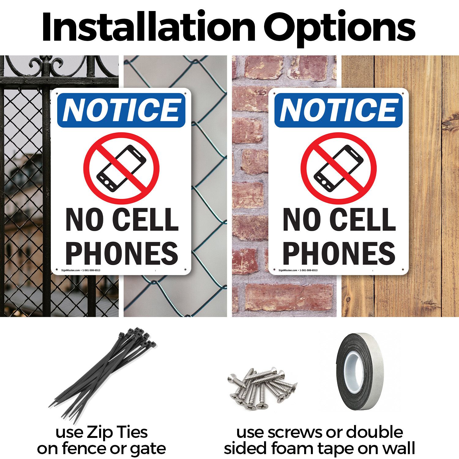 (2 Pack) No Cell Phones OSHA Notice Sign Decal Metal Plastic