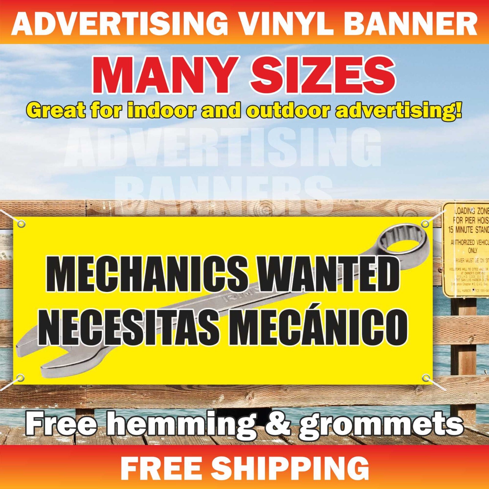 MECHANICS WANTED Advertising Banner Vinyl Mesh Sign NECESITAS MECÁNICO Garage