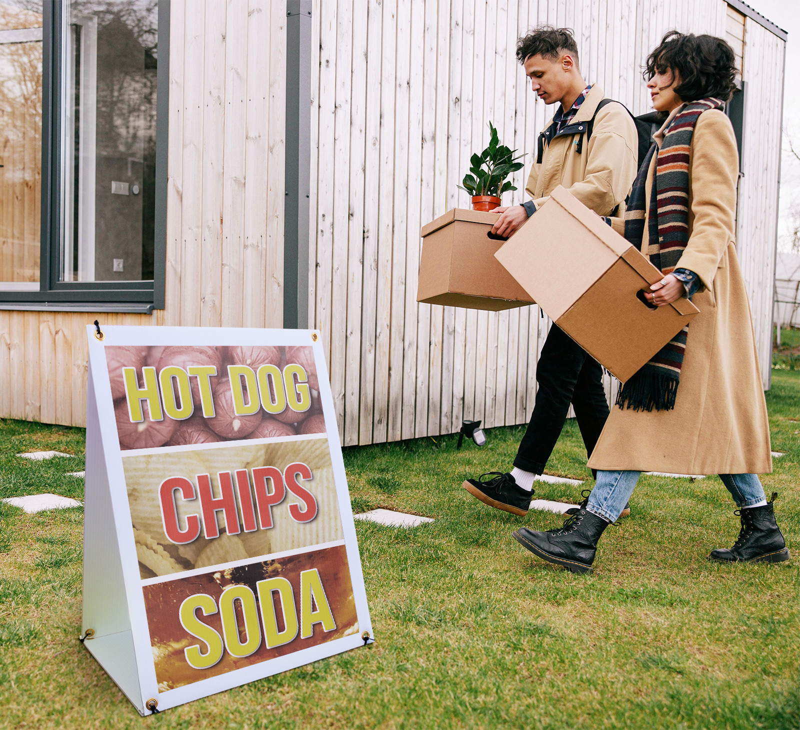 Hot Dogs Chips and Soda A-Frame Sidewalk Sign Snack Stalls Event Food Deals