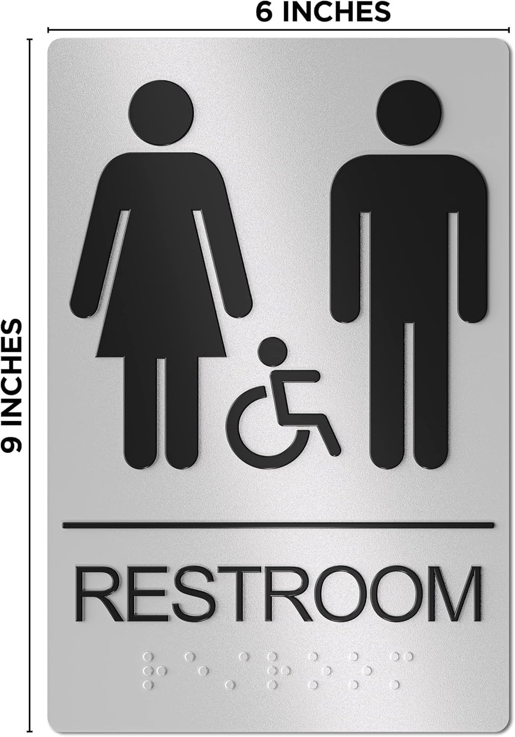 ASSURED SIGNS Restroom Sign for Business – 9 x 6 Inch – 1 9″L x 6″W, Silver