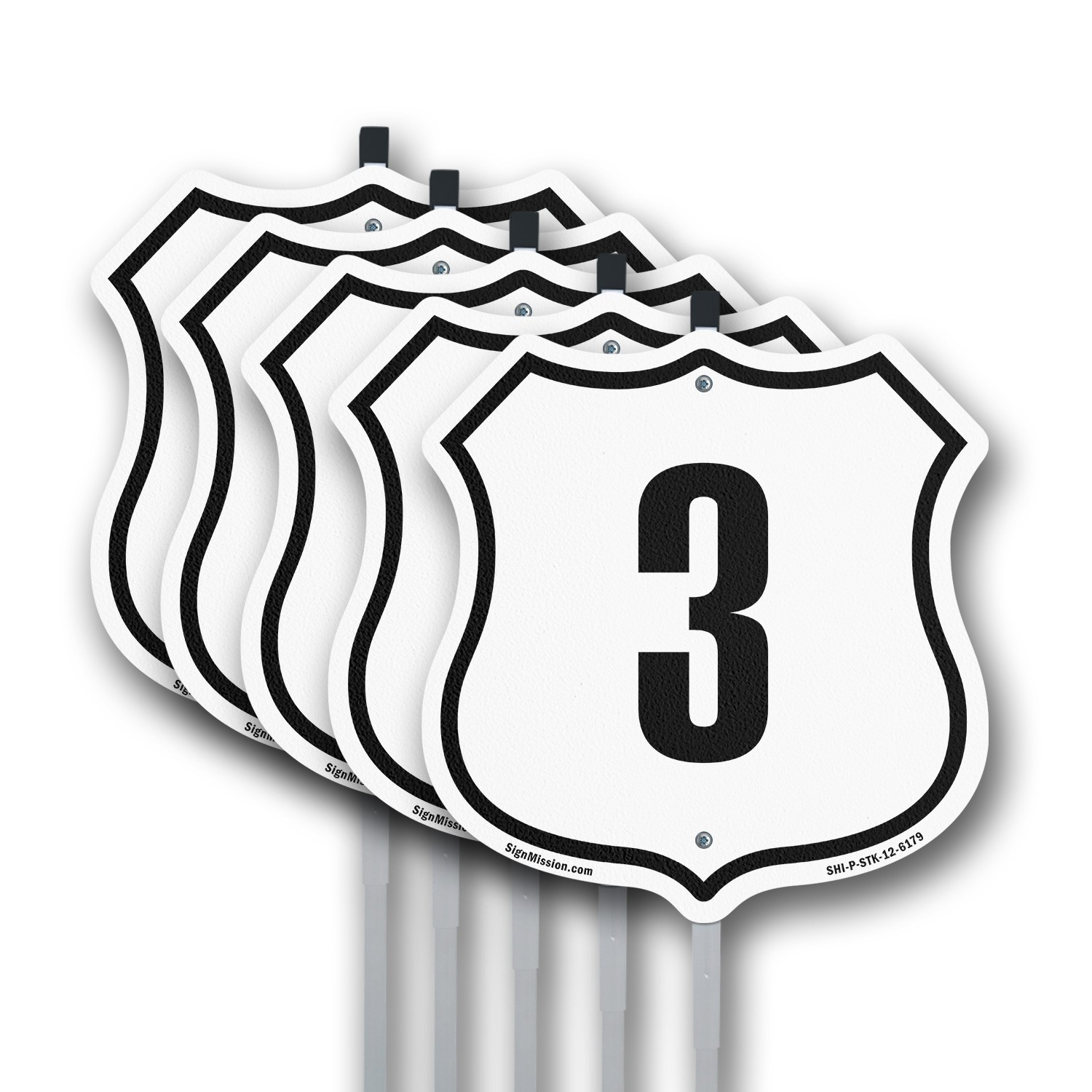 Number 3 Shield Shaped Sign With Stake Weather Resistant